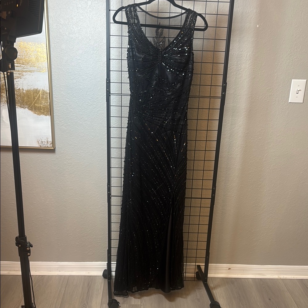 Scala Black Sleeveless Beaded Maxi Gown